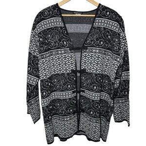 VTG Theo Miles Knit Long Cardigan Sweater 1X Gray Wool Blend Pearl Granny Jacket